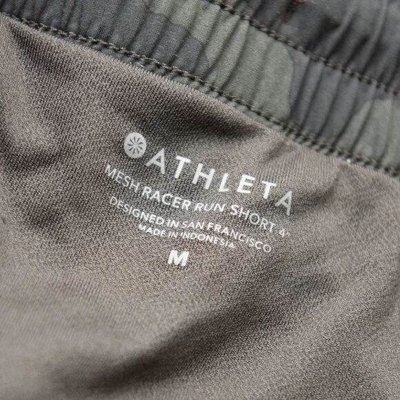Athleta Shorts Mesh Racer Run Mid Rise 4" Built-in Brief Cameo Green Size Medium - Picture 3 of 7
